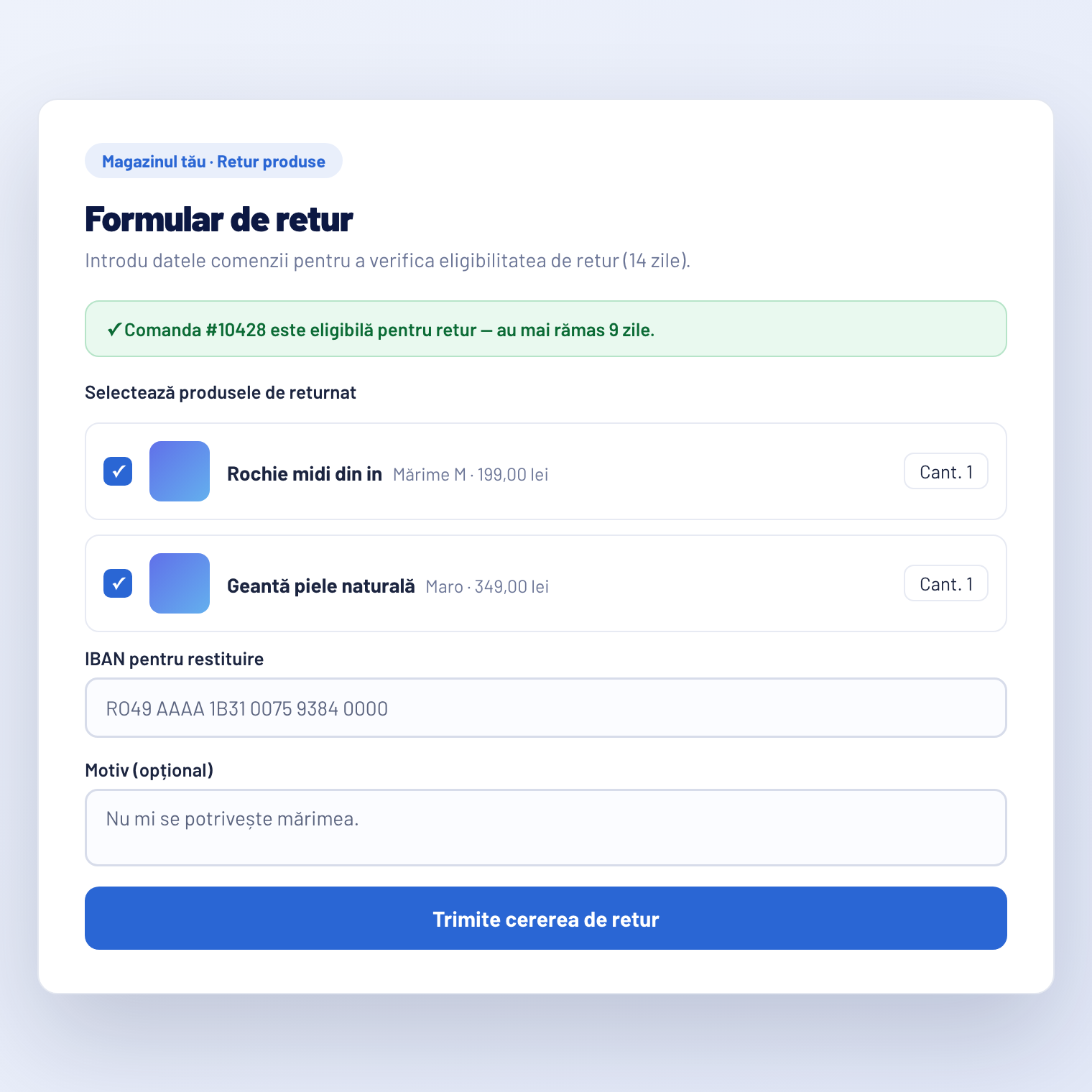 Formular digital de retur